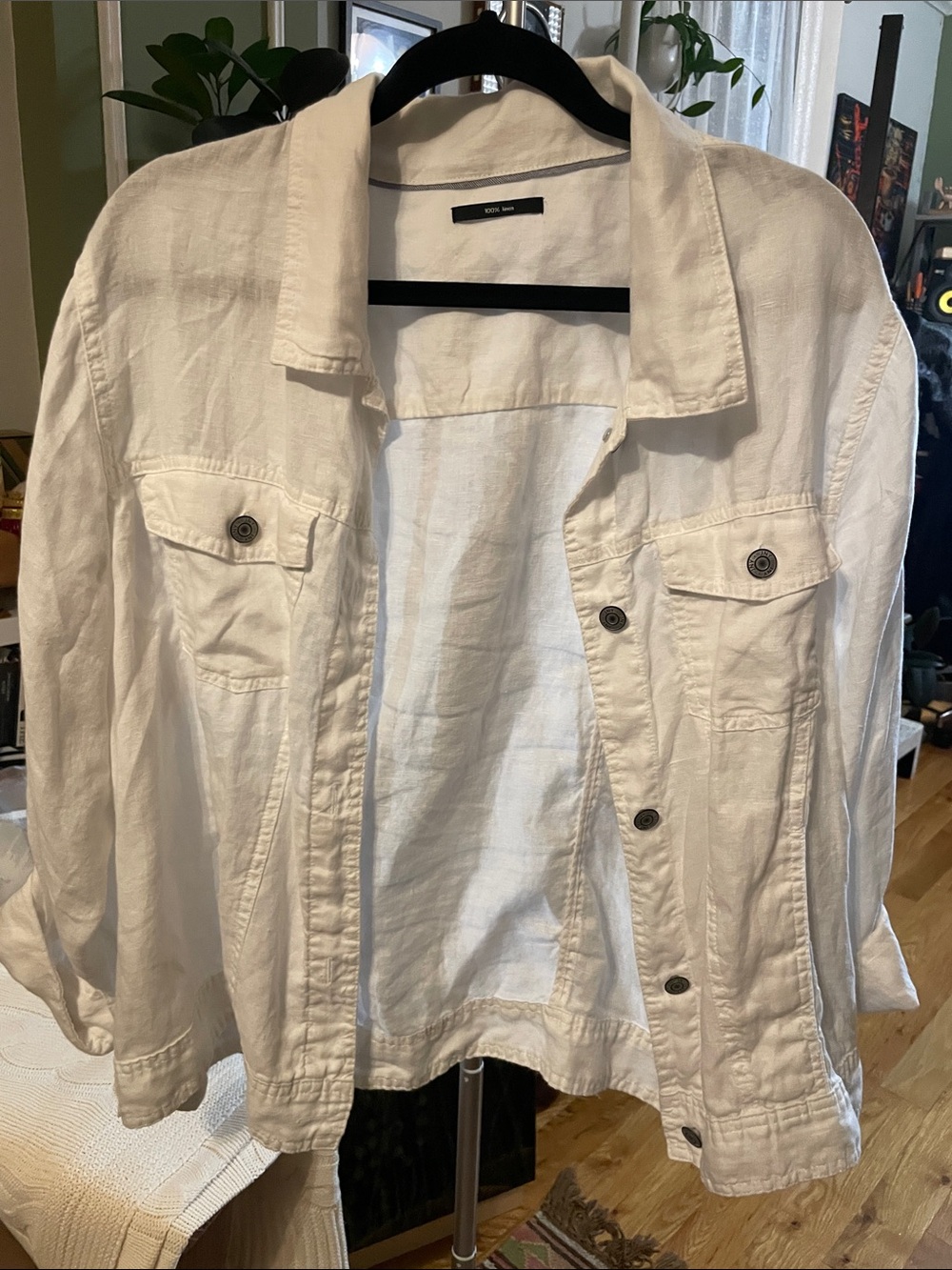 Casual White Linen-Blend Jean Jacket for Women